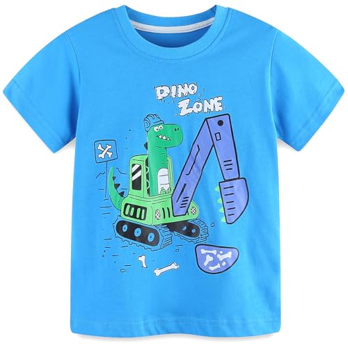 Dinopjs Niedlicher Grüner Dinosaurier fährt einen Bagger T-Shirts für Jungen Cartoon Traktor Kran Baumwolle Kurzarmkleidung süßes Geschenk für einen Jungen Kinder T Shirt 2–7 Jahre von Dinopjs