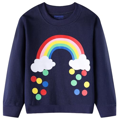 Dinopjs Sweatshirt Mädchen Pullover für Kinder Mädch Baumwolle Regenbogen Sweater Mädchen Langarm Tops Rundhalsausschnitt Kinder-Kleidung Geschenke Alter 3-8 Jahre von Dinopjs