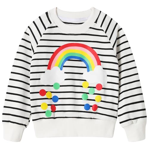 Dinopjs Sweatshirt Mädchen Pullover für Kinder Mädchen Baumwolle Regenbogen Sweater Mädchen Langarm Tops Rundhalsausschnitt Niedlicher Zebra-Twill Alter 3-8 Jahre von Dinopjs