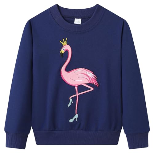 Dinopjs Tanzende Flamingo Mädchen Pullover, Kristallschuhe Prinzessin Mädch Sweatshirt, Krone Flam Bird, Traditionelle Stickereien, Kunst und Märchen Kleidung für Kinder 8 Jahre / 128, Dunkelblau von Dinopjs