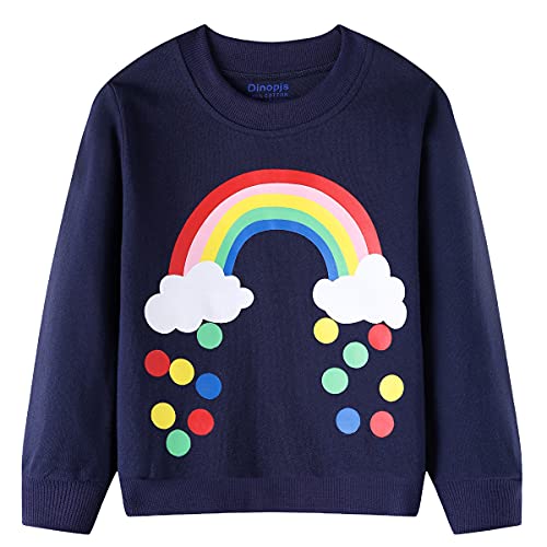 Little Girls Sweatshirt Pullover Baumwolle Regenbogen Einhorn Kinder Shirt Tops Langarm Kinderkleidung Weihnachten Xmas Pullover T-Shirt für 3-8 Jahre, tiefblau, 8 Jahre von Dinopjs