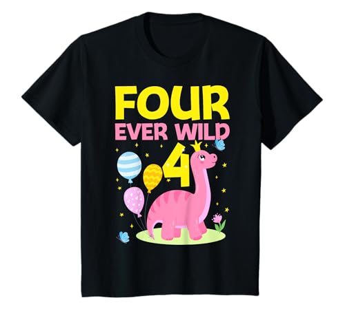 Kinder Four Ever Wild Kids 4 Years Old Cute Dinosaurier 4th Birthday T-Shirt Kinder Four Ever Wild Kids 4 Years Old Cute Dinosaurier 4th Birthday T-Shirt von Dinosaur 4th Birthday Gifts Co.
