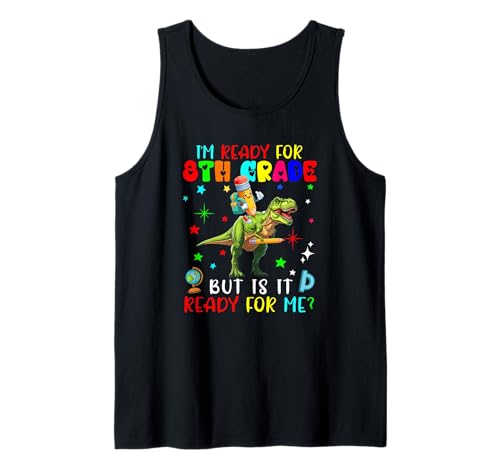 Ready For 8th Grade Pencil On T-rex Students Kids Colorful Tank Top von Dinosaur Back To School Costume