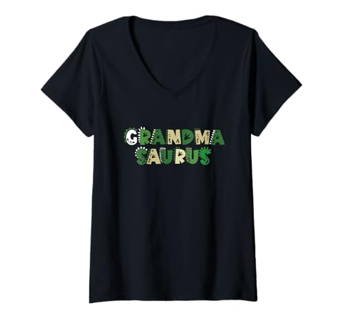 Damen Oma Saurus Großeltern Geburtstag Dinosaurier Männer Frauen Kinder T-Shirt mit V-Ausschnitt von Dinosaur Birthday Boy And Girl Gift