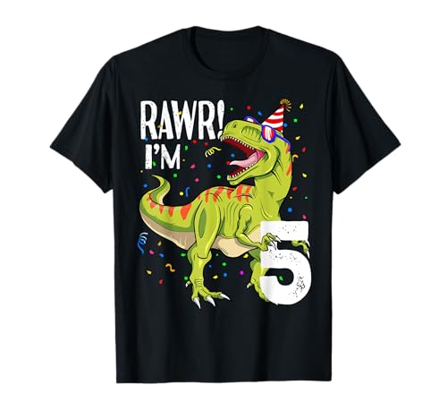 Dinosaurier-Shirts für Kinder, 5. Geburtstag, Rawr I'm 5 Jungen, Dinosaurier T-Shirt von Dinosaur Birthday Boy shirts