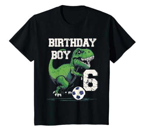 Kinder 6 Year Old Football 6. Geburtstag Trex Dinosaurier Fußball T-Shirt von Dinosaur Birthday Gifts