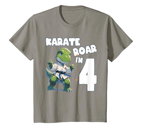 Kinder Kinder Karate Roar I'm 4 4th Birthday Dinosaurier Party T-Shirt von Dinosaur Birthday Shirts
