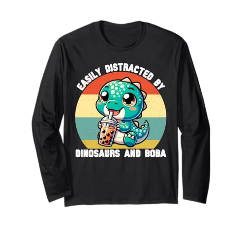 Leicht abgelenkt von Dinosauriern und Boba Mädchen Kinder Jungen Langarmshirt von Dinosaur Bubble Tea Lover for Boys Men Kids