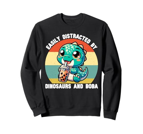 Leicht abgelenkt von Dinosauriern und Boba Mädchen Kinder Jungen Sweatshirt von Dinosaur Bubble Tea Lover for Boys Men Kids