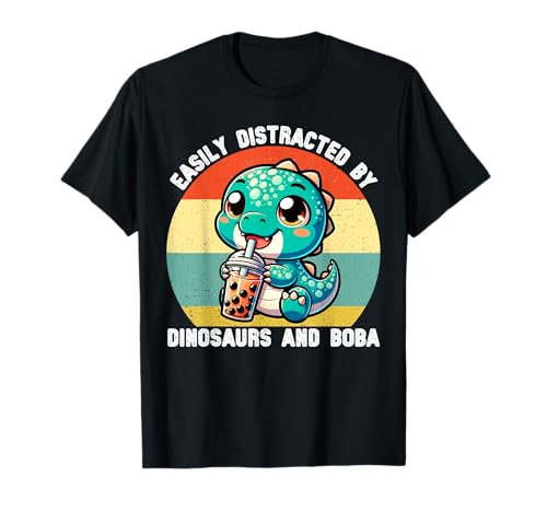 Leicht abgelenkt von Dinosauriern und Boba Mädchen Kinder Jungen T-Shirt von Dinosaur Bubble Tea Lover for Boys Men Kids