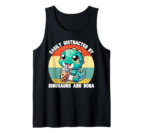 Leicht abgelenkt von Dinosauriern und Boba Mädchen Kinder Jungen Tank Top von Dinosaur Bubble Tea Lover for Boys Men Kids