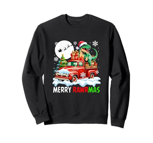 Merry Christmas Santa T-Rex On Pickup Truck Owner Kids Sweatshirt von Dinosaur Christmas Costume