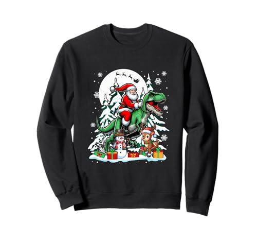 Santa Riding T-Rex Reindeer Snowman Christmas Family Kids Sweatshirt von Dinosaur Christmas Costume