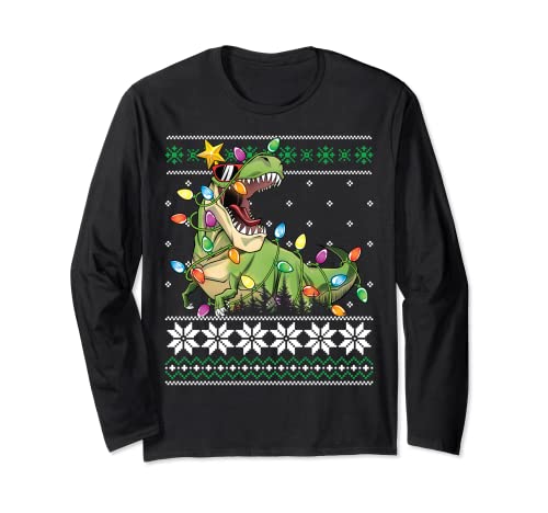 Christmas Ugly Sweater Boys Men Kids Tree Rex Funny Dinosaur Langarmshirt von Dinosaur Christmas Ugly Sweaters Co.