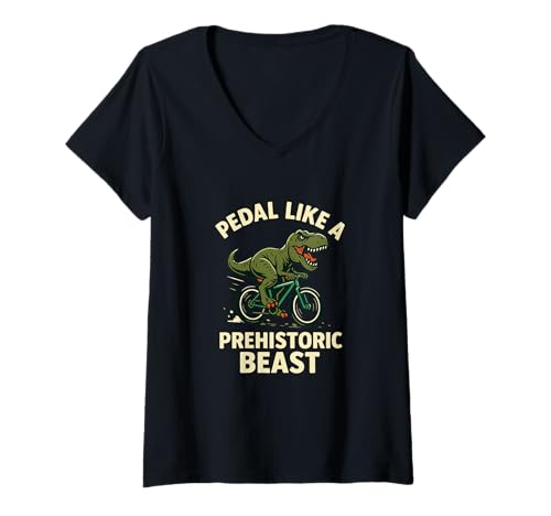 Damen Lustiges Dinosaurier-Zitat Fahrradfahrer-Humor T-Shirt mit V-Ausschnitt von Dinosaur Cycling Bike Rider Funny Quote Apparel
