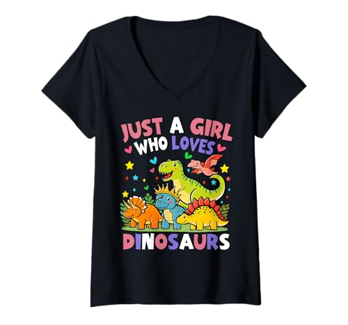 Damen Dinosaurier Dino Just a Girl Who Loves Dinosaurs T-Shirt mit V-Ausschnitt von Dinosaur Dino Dinosaurs Gift ideas