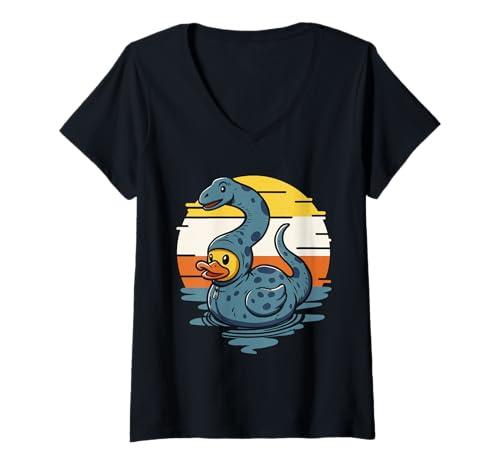 Damen Brontosaurus Ente Brachiosaurus Entchen T-Shirt mit V-Ausschnitt Damen Brontosaurus Ente Brachiosaurus Entchen T-Shirt mit V-Ausschnitt von Dinosaur Ducks Dino