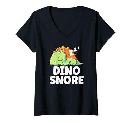 Damen Dino Snore Lustiges Wortspiel Schlafen Müde Nickerchen Dinosaurier Nickerchen T-Shirt mit V-Ausschnitt von Dinosaur Gifts For Dinosaur Lovers