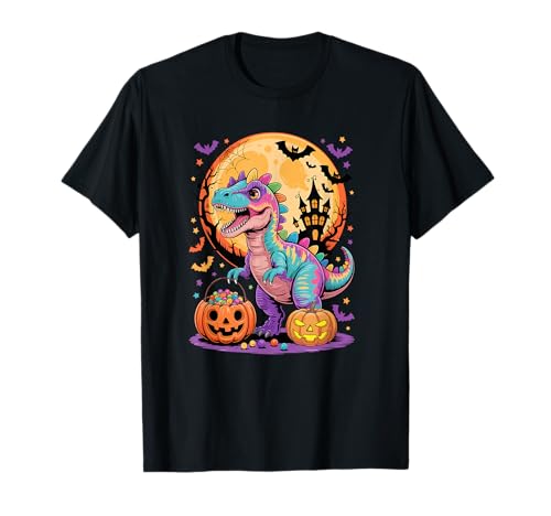 Colorful T-Rex Carved Pumpkin Basket Candies Lover Kids T-Shirt Colorful T-Rex Carved Pumpkin Basket Candies Lover Kids T-Shirt von Dinosaur Halloween Costume