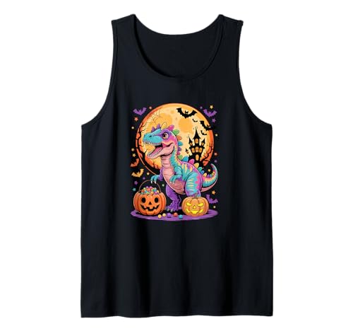 Colorful T-Rex Carved Pumpkin Basket Candies Lover Kids Tank Top Colorful T-Rex Carved Pumpkin Basket Candies Lover Kids Tank Top von Dinosaur Halloween Costume