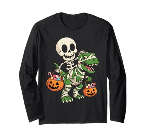 Skelett Reiten Mama Dinosaurier Halloween Kürbis Langarmshirt von Dinosaur Halloween Pumpkin Vibes