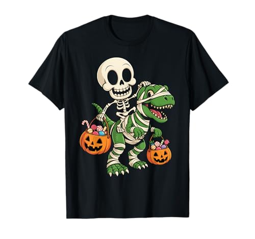 Skelett Reiten Mama Dinosaurier Halloween Kürbis T-Shirt von Dinosaur Halloween Pumpkin Vibes
