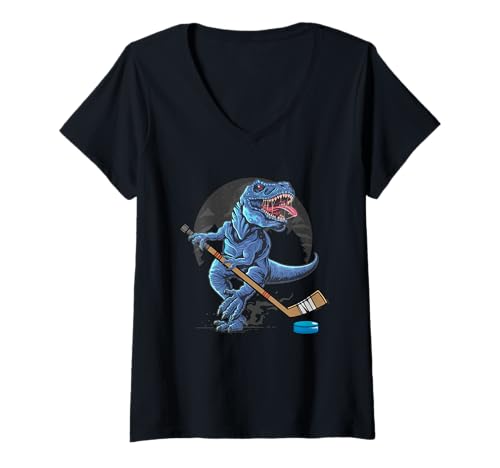 Damen Dinosaurier-Hockeyschläger Puck Torwart TRex T Rex Spieler T-Shirt mit V-Ausschnitt Damen Dinosaurier-Hockeyschläger Puck Torwart TRex T Rex Spieler T-Shirt mit V-Ausschnitt von Dinosaur Hockey Stick Puck Goal Goalie T Rex