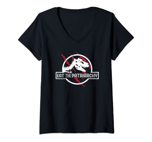 Damen Eat The Patriarchy Dinosaurier Feminist Humor Spruch T-Shirt mit V-Ausschnitt von Dinosaur Lover Humor Quote - DressedForDuty