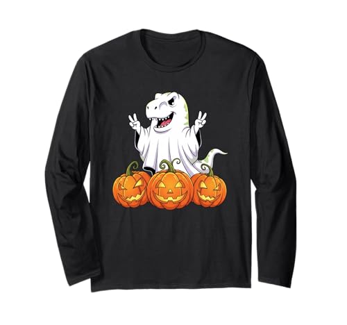 Lustiges T-Shirt Rex Ghost Pumpkin Boo Halloween Kinder Herren Damen Langarmshirt von Dinosaur Lovers Halloween Ghost Pumpkin Outfits