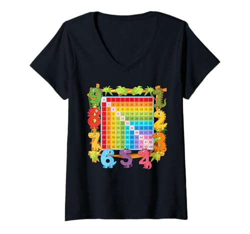 Damen Dinosaurier-Zahlen für Mathematikliebhaber, EIN Dino-Quadrat T-Shirt mit V-Ausschnitt von Dinosaur Math Costume for Dino Boy and Dino Girl