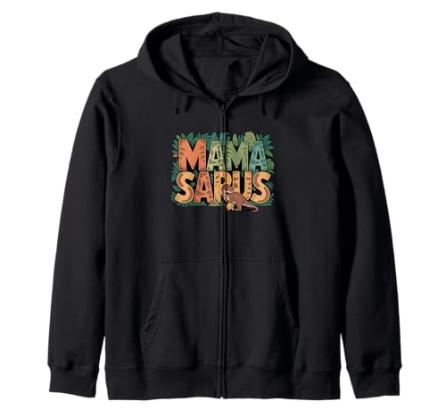 Mama Sarus Dinosaurier Mama mit Baby Retro Dschungel Kapuzenjacke Mama Sarus Dinosaurier Mama mit Baby Retro Dschungel Kapuzenjacke von Dinosaur Mom Jurassic Family Mamasaurus Retro