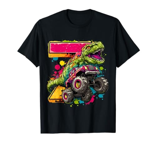 Roaring Into 7 - Dinosaurier Monster Truck 7th Birthday Boy T-Shirt von Dinosaur Monster Truck Bday Apparel