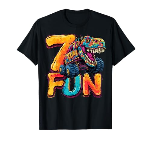 Seven-Rex in a Monster Truck - 7th Birthday Boy T-Shirt von Dinosaur Monster Truck Bday Apparel