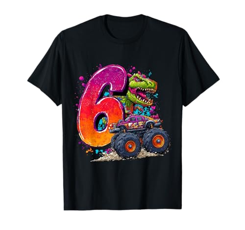 Stomping Into 6 - Dinosaurier Monster Truck 6th Birthday Boy T-Shirt von Dinosaur Monster Truck Bday Apparel