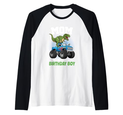 Mom of The Birthday Boy Dinosaurier Monster Truck Raglan von Dinosaur Monster Truck Birthday Graphic