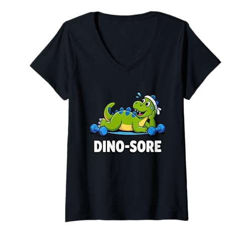 Damen Dino Sore Gym Lifting Weights Fitness Workout Dinosaur T-Shirt mit V-Ausschnitt Damen Dino Sore Gym Lifting Weights Fitness Workout Dinosaur T-Shirt mit V-Ausschnitt von Dinosaur Muscle Motivation Gift Idea