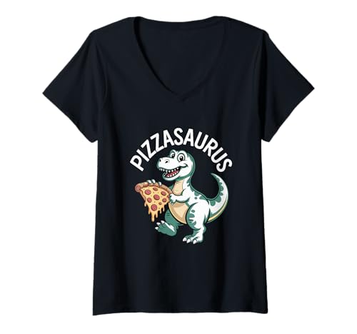 Damen Pizzasaurus T Rex Pizza Lover Lustiger Dinosaurier Humor T-Shirt mit V-Ausschnitt Damen Pizzasaurus T Rex Pizza Lover Lustiger Dinosaurier Humor T-Shirt mit V-Ausschnitt von Dinosaur Pizza Lover T Rex Funny Kids Humor