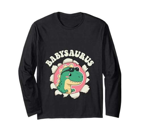 Babysaurus Lustige Schwangerschaft Schwangere Dino Baby Ankündigung Langarmshirt von Dinosaur Pregnancy Announcement Shirts For Women