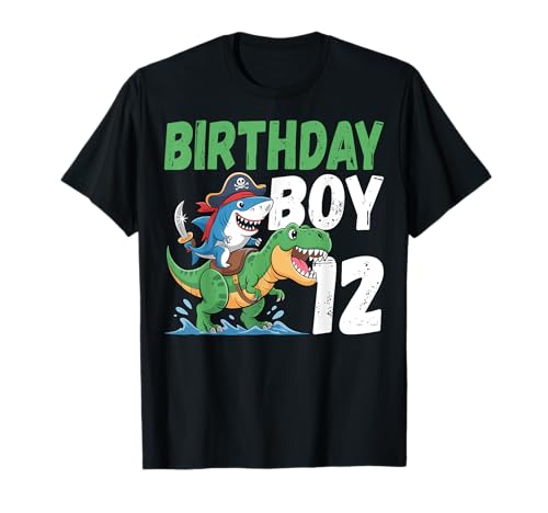 Dinosaur Pirate Shark 12 Years Old 12th Birthday Boy T-Shirt von Dinosaur Shark 12th Birthday Gifts Co.
