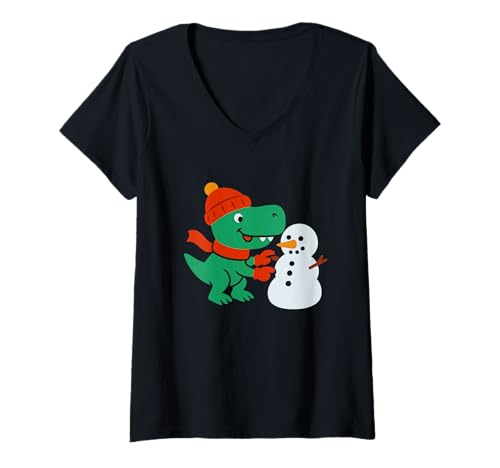 Damen Dinosaurier Gebäude Schneemann Weihnachten Winter Urlaub T-Shirt mit V-Ausschnitt Damen Dinosaurier Gebäude Schneemann Weihnachten Winter Urlaub T-Shirt mit V-Ausschnitt von Dinosaur Snowman Tee Xmas Winter Holiday Fun Gift