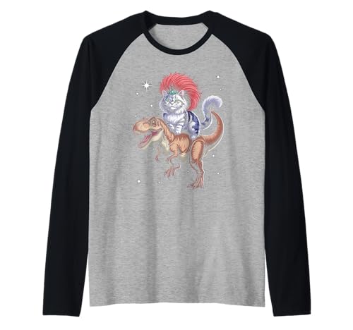 Lustiger Spruch Glam Katze Reiten T Rex Sparkle Chaos Damen Herren Raglan von Dinosaur Tiara Humor Mohawk Fantasy Whimsical Pet