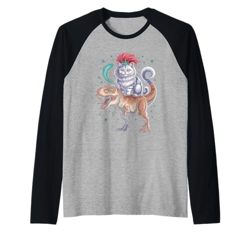 Lustiger Spruch Glam Katze Reiten T Rex Sparkle Chaos Damen Herren Raglan von Dinosaur Tiara Humor Mohawk Fantasy Whimsical Pet