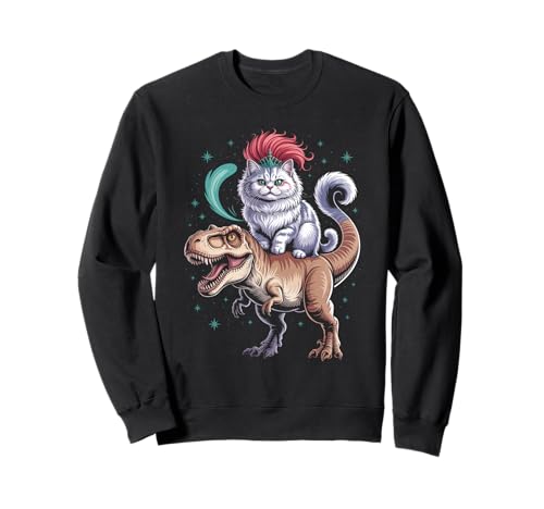 Lustiger Spruch Glam Katze Reiten T Rex Sparkle Chaos Damen Herren Sweatshirt Lustiger Spruch Glam Katze Reiten T Rex Sparkle Chaos Damen Herren Sweatshirt von Dinosaur Tiara Humor Mohawk Fantasy Whimsical Pet