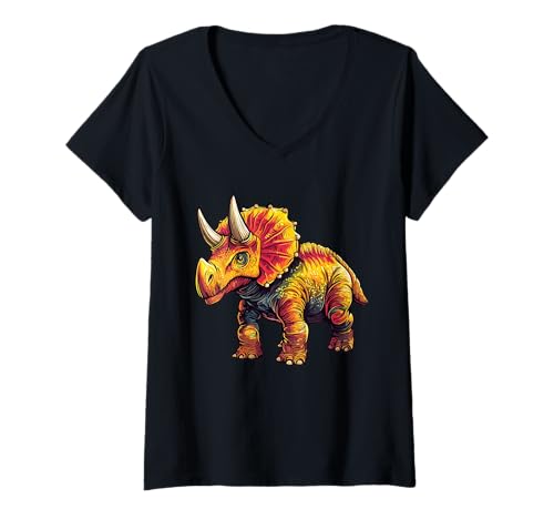 Damen Triceratops T-Shirt mit V-Ausschnitt Damen Triceratops T-Shirt mit V-Ausschnitt von Dinosaur and Triceratops Design