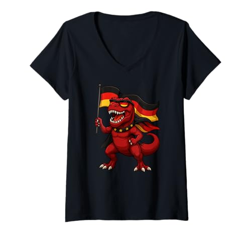 Damen Dinosaurier Red Trex Deutschland Flagge Jungen Mädchen Kinder T-Shirt mit V-Ausschnitt Damen Dinosaurier Red Trex Deutschland Flagge Jungen Mädchen Kinder T-Shirt mit V-Ausschnitt von DinosaurAxis1