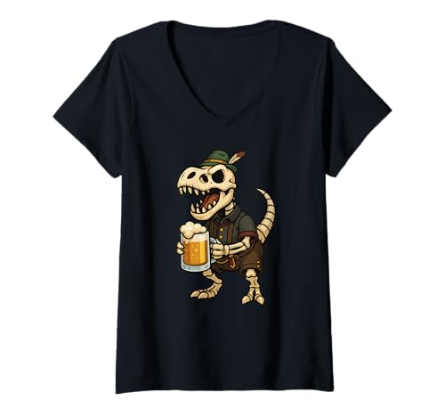 Damen Dinosaurier Skelett Trex Bayerisch Deutsch Kostüm Bier Jungen Herren T-Shirt mit V-Ausschnitt Damen Dinosaurier Skelett Trex Bayerisch Deutsch Kostüm Bier Jungen Herren T-Shirt mit V-Ausschnitt von DinosaurAxis1