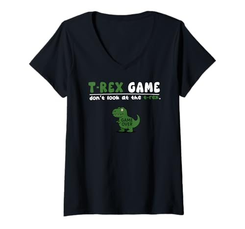 Damen Lustiger Dinosaurier Dont Look Game Over Trex Spiel Jungen Mädchen Kinder T-Shirt mit V-Ausschnitt von DinosaurAxis1