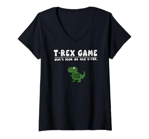 Damen Lustiges Dinosaurier-Trex-Spiel Don't Look Game Over für Jungen Mädchen Kinder T-Shirt mit V-Ausschnitt von DinosaurAxis1