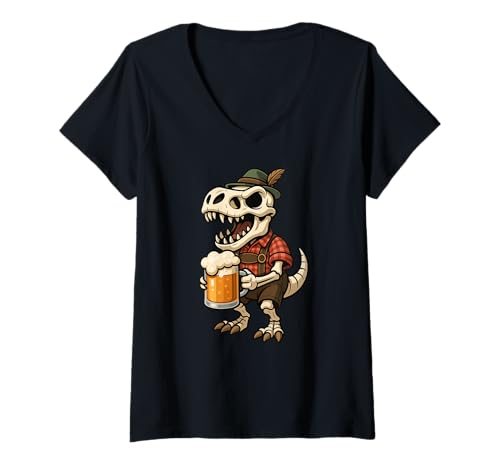 Damen Skelett Dinosaurier Trex Bier Bayerisch Deutsch Kostüm Jungen Herren T-Shirt mit V-Ausschnitt Damen Skelett Dinosaurier Trex Bier Bayerisch Deutsch Kostüm Jungen Herren T-Shirt mit V-Ausschnitt von DinosaurAxis1