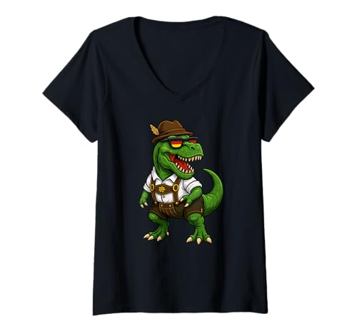 Damen Trex Dinosaurier Bayerisch Deutsch Kostüm Jungen Herren Kinder T-Shirt mit V-Ausschnitt Damen Trex Dinosaurier Bayerisch Deutsch Kostüm Jungen Herren Kinder T-Shirt mit V-Ausschnitt von DinosaurAxis1